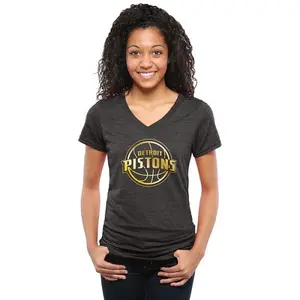 Detroit Pistons Gold Collection V-Neck Tri-Blend T-Shirt - Black - Women's